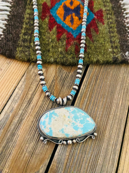 Navajo Sterling Silver & Carico Lake Turquoise Beaded Necklace