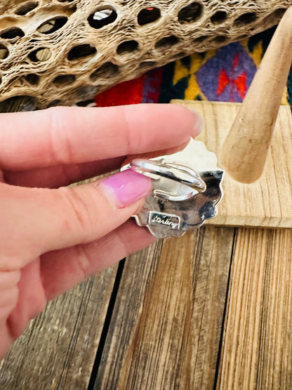 Navajo Sterling Silver And White Buffalo Cluster Adjustable Ring