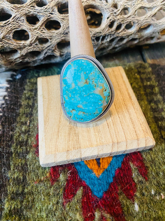 Navajo Gold Canyon Turquoise & Sterling Silver Adjustable Ring by Wydell Billie