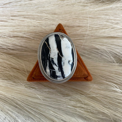 Navajo Sterling Silver & White Buffalo Adjustable Ring Signed