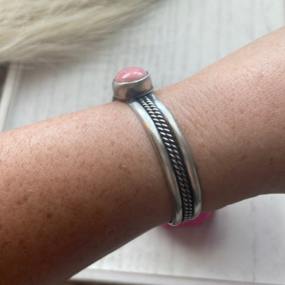 Navajo Pink Conch & Sterling Silver Adjustable Cuff Bracelet Signed