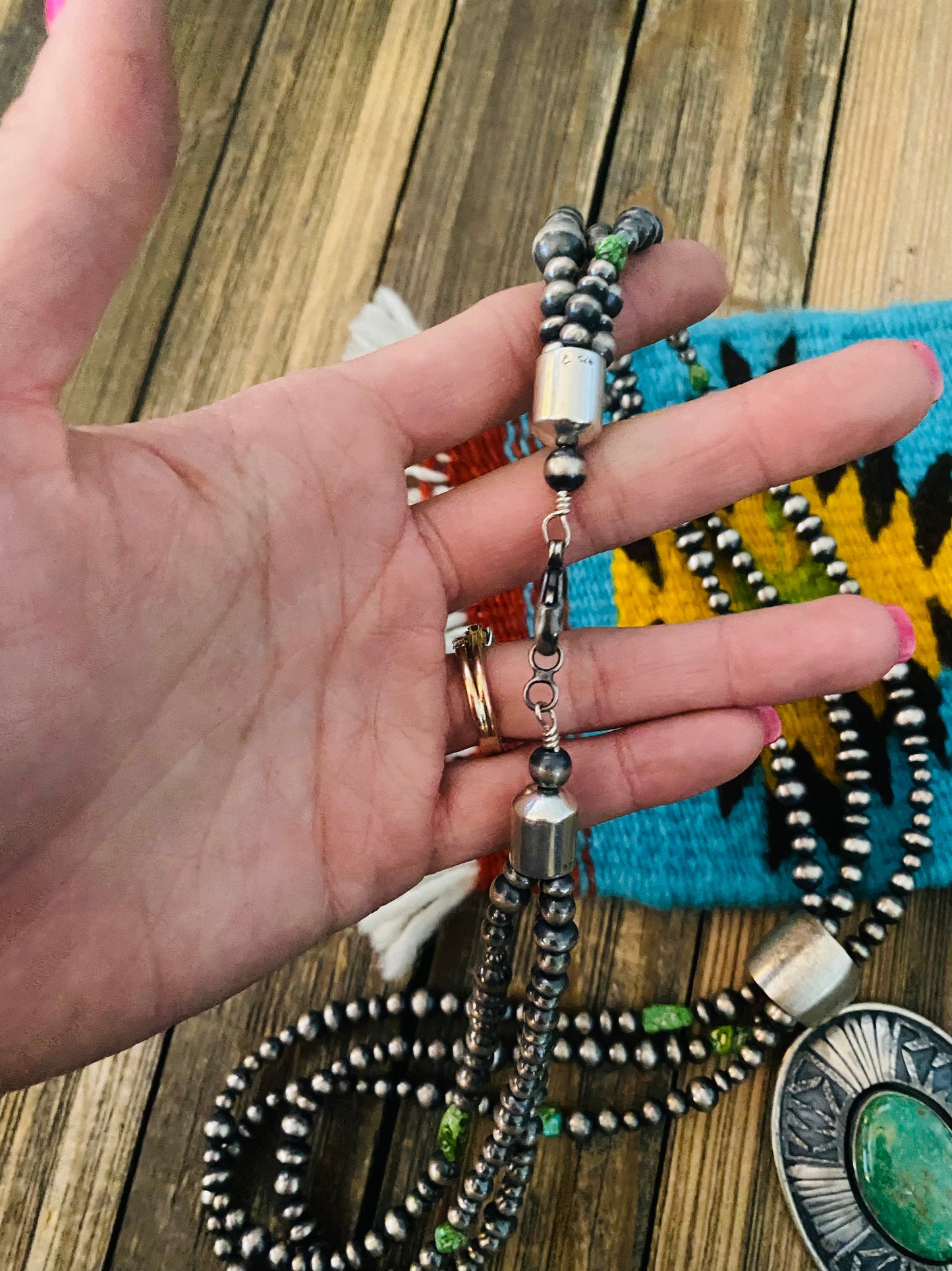 Navajo Sterling Silver & Royston Turquoise Beaded Necklace