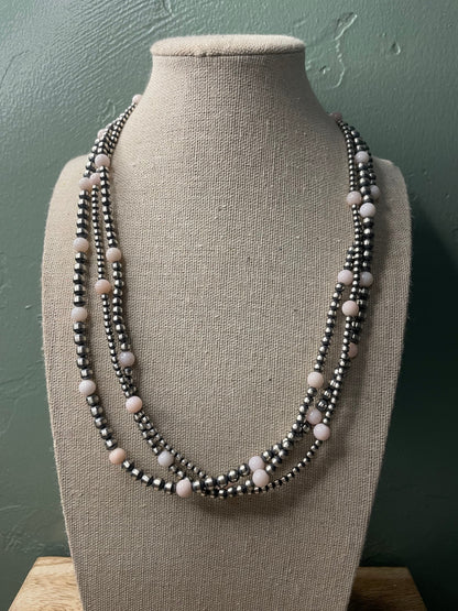 Navajo Pink Conch & Sterling Silver 3 Strand Beaded Necklace 20”