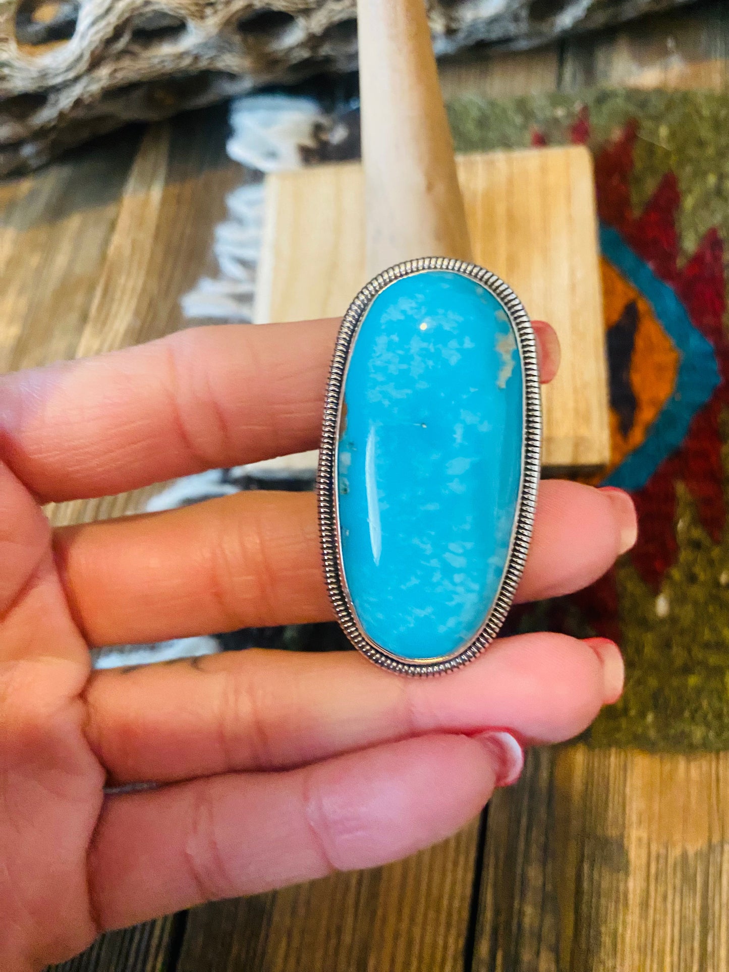 Navajo Gold Canyon Turquoise & Sterling Silver Adjustable Ring by Wydell Billie