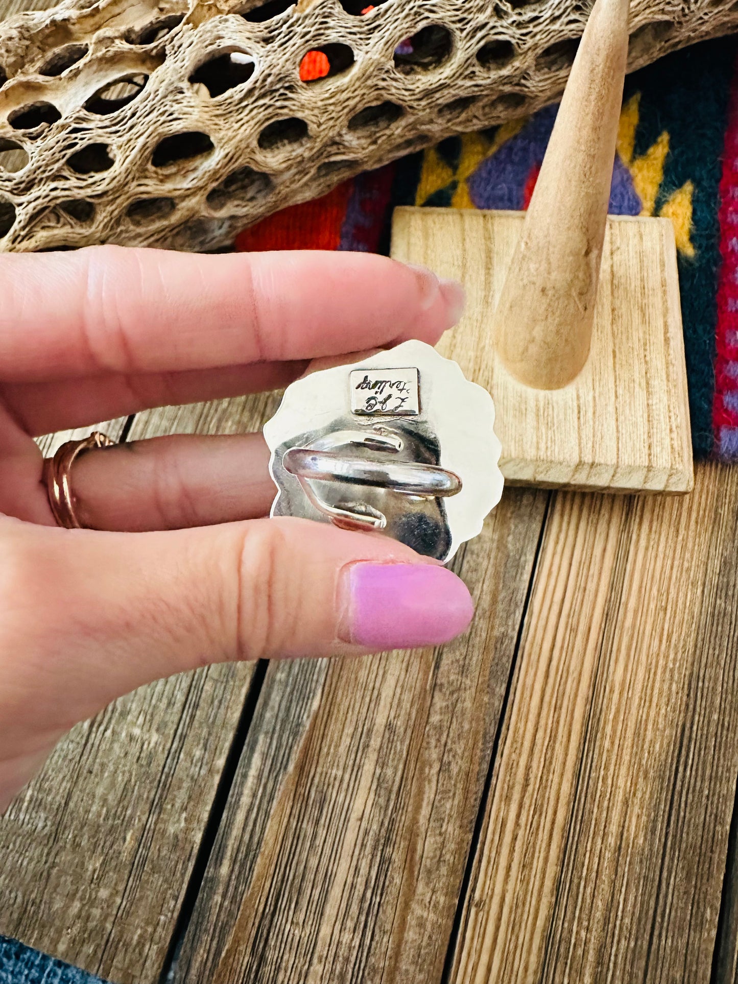 Navajo Sterling Silver And White Buffalo Cluster Adjustable Ring