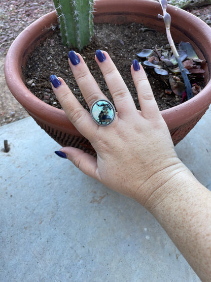 Navajo Golden Hills Turquoise And Sterling Silver Adjustable Ring