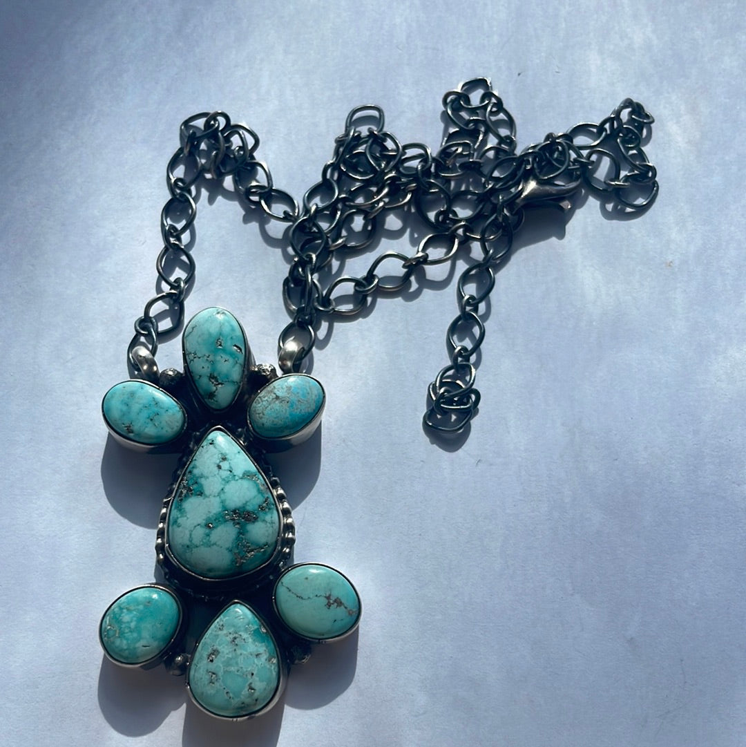 “The Carly” Navajo Turquoise & Sterling Silver Necklace Signed Sheila Becenti