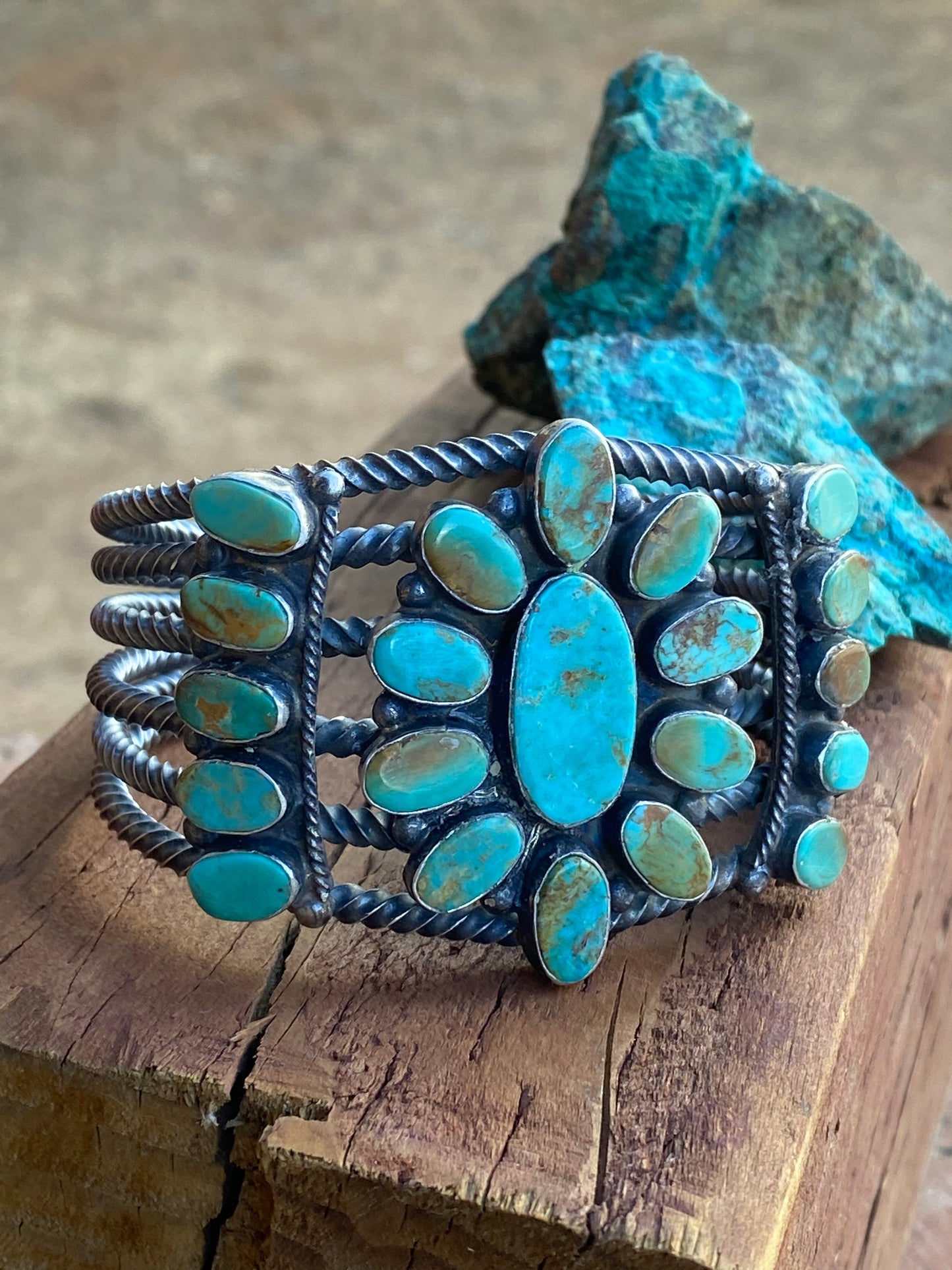 Navajo Jacqueline Silver Royston Turquoise & Sterling Cluster Cuff