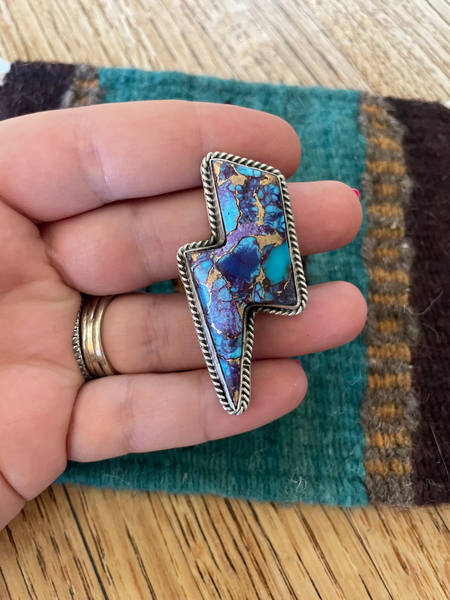 Navajo Purple Dream And Sterling Silver Lightening Bolt Adjustable Ring