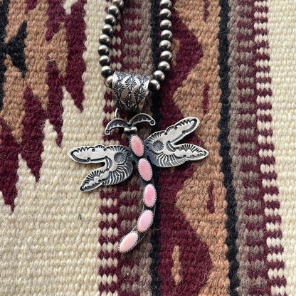 Navajo Pink Conch & Sterling Silver Dragonfly Pendant Signed E Billah