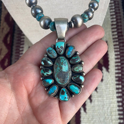 Beautiful Navajo Sterling Silver Turquoise Necklace Signed