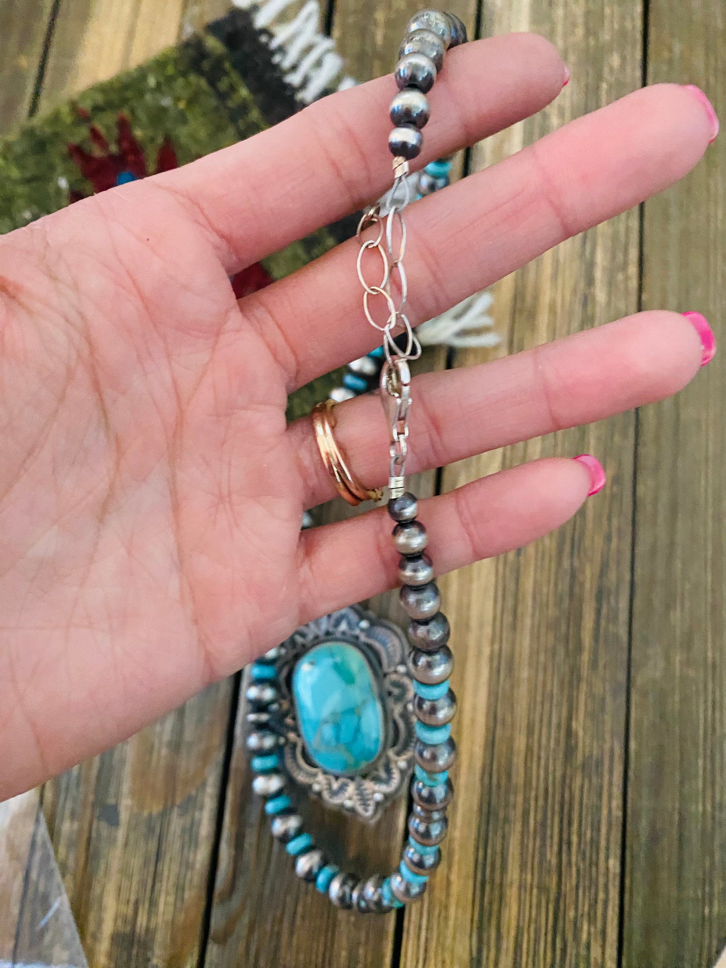 Navajo Sterling Silver & Turquoise Beaded Necklace