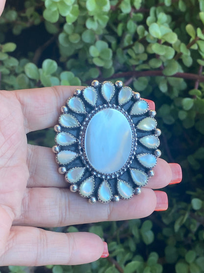 Navajo Mother Of Pearl And Sterling Silver Adjustable Ring