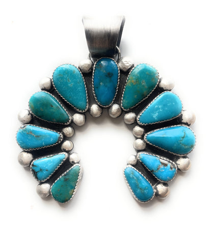 Navajo Turquoise & Sterling Silver Naja Pendant Signed