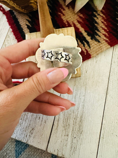 Navajo Sterling Silver And White Buffalo Cluster Adjustable Ring