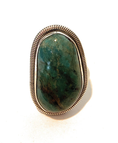 Navajo Gold Canyon Turquoise & Sterling Silver Adjustable Ring by Wydell Billie