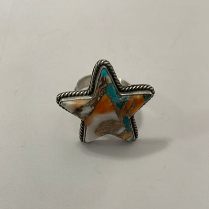 Navajo Orange Dream And Sterling Silver Star Adjustable Ring