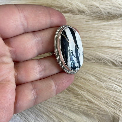 Navajo Sterling Silver & White Buffalo Adjustable Ring Signed