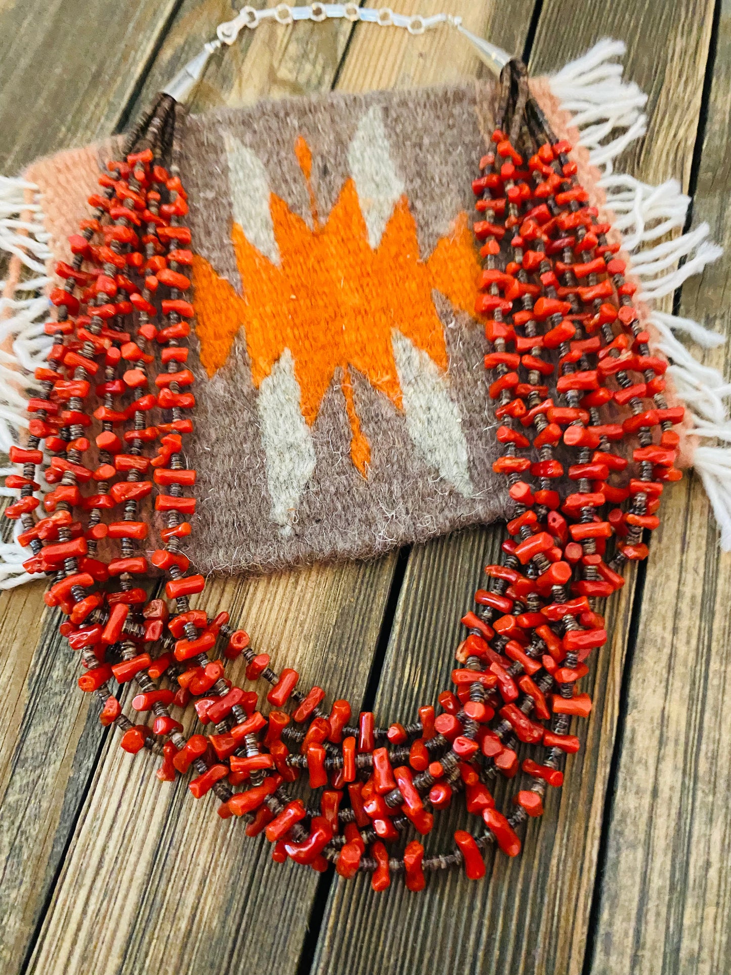 Navajo Red Coral & Heishi Six Strand Beaded Necklace