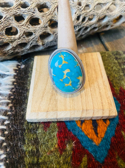 Navajo Gold Canyon Turquoise & Sterling Silver Adjustable Ring by Wydell Billie