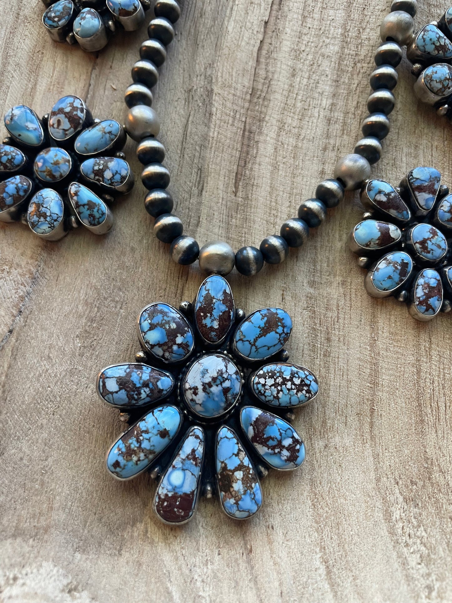 Navajo Golden Hills Turquoise & Sterling Silver Cluster Necklace by Sheila Becenti