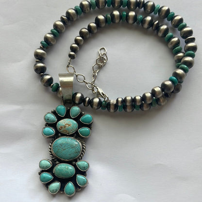 Beautiful Navajo Sterling Silver Turquoise Necklace Signed Sheila Becenti