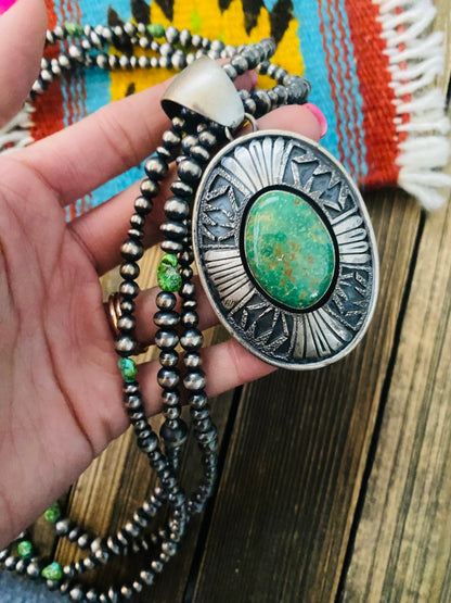 Navajo Sterling Silver & Royston Turquoise Beaded Necklace