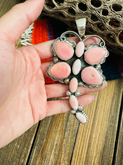 Navajo Queen Pink Conch & Sterling Silver Dragonfly Pendant By Shawn Cayatineto