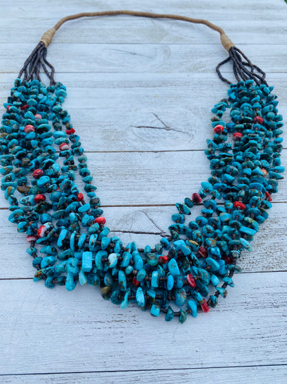 Navajo Turquoise, Spiny & Heishi Eight Strand Beaded Necklace