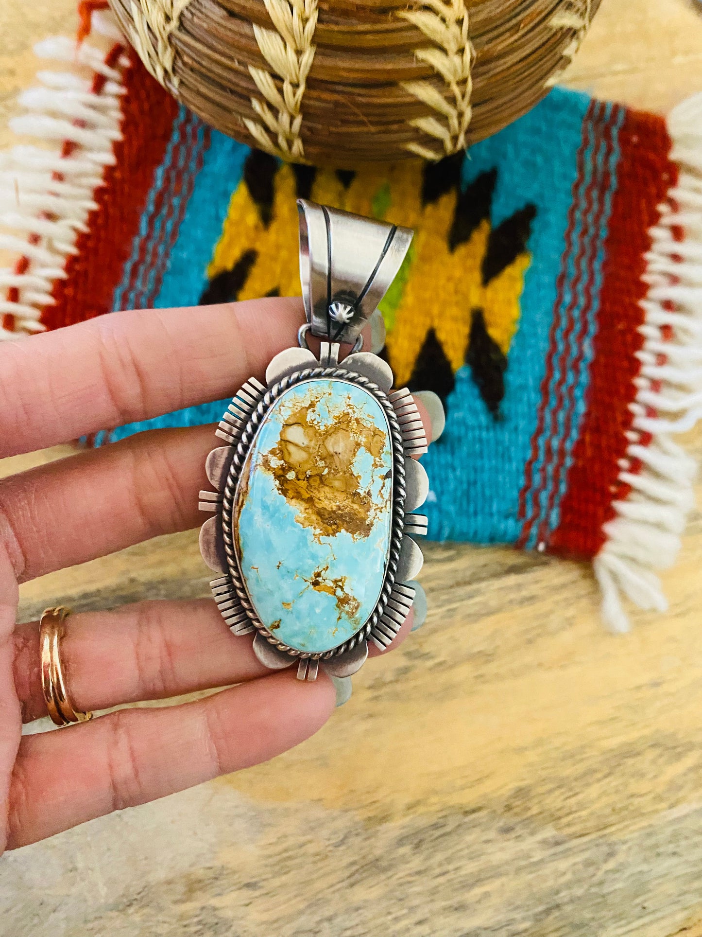 Navajo Royston Turquoise and Sterling Silver Pendant by Russell Sam