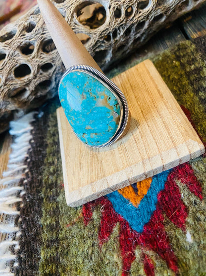 Navajo Gold Canyon Turquoise & Sterling Silver Adjustable Ring by Wydell Billie