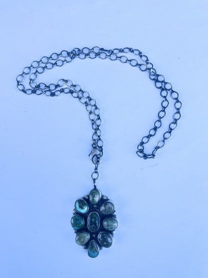 Navajo Sonoran Mountain Turquoise Cluster Necklace By Sheila Becenti