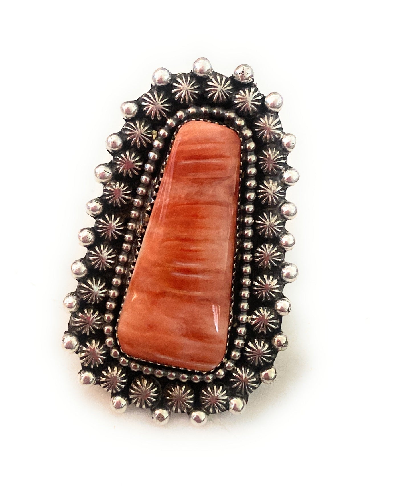 Navajo Orange Spiny & Sterling Silver Adjustable Ring