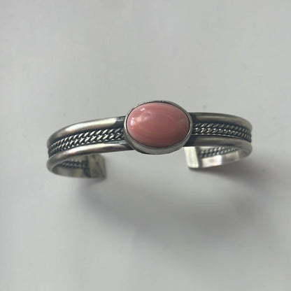 Navajo Pink Conch & Sterling Silver Adjustable Cuff Bracelet Signed