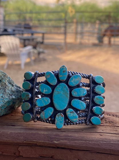 Navajo Jacqueline Silver Royston Turquoise & Sterling Cluster Cuff