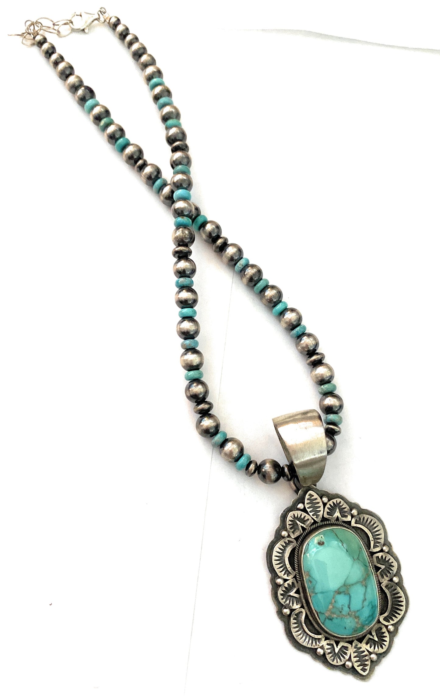 Navajo Sterling Silver & Turquoise Beaded Necklace