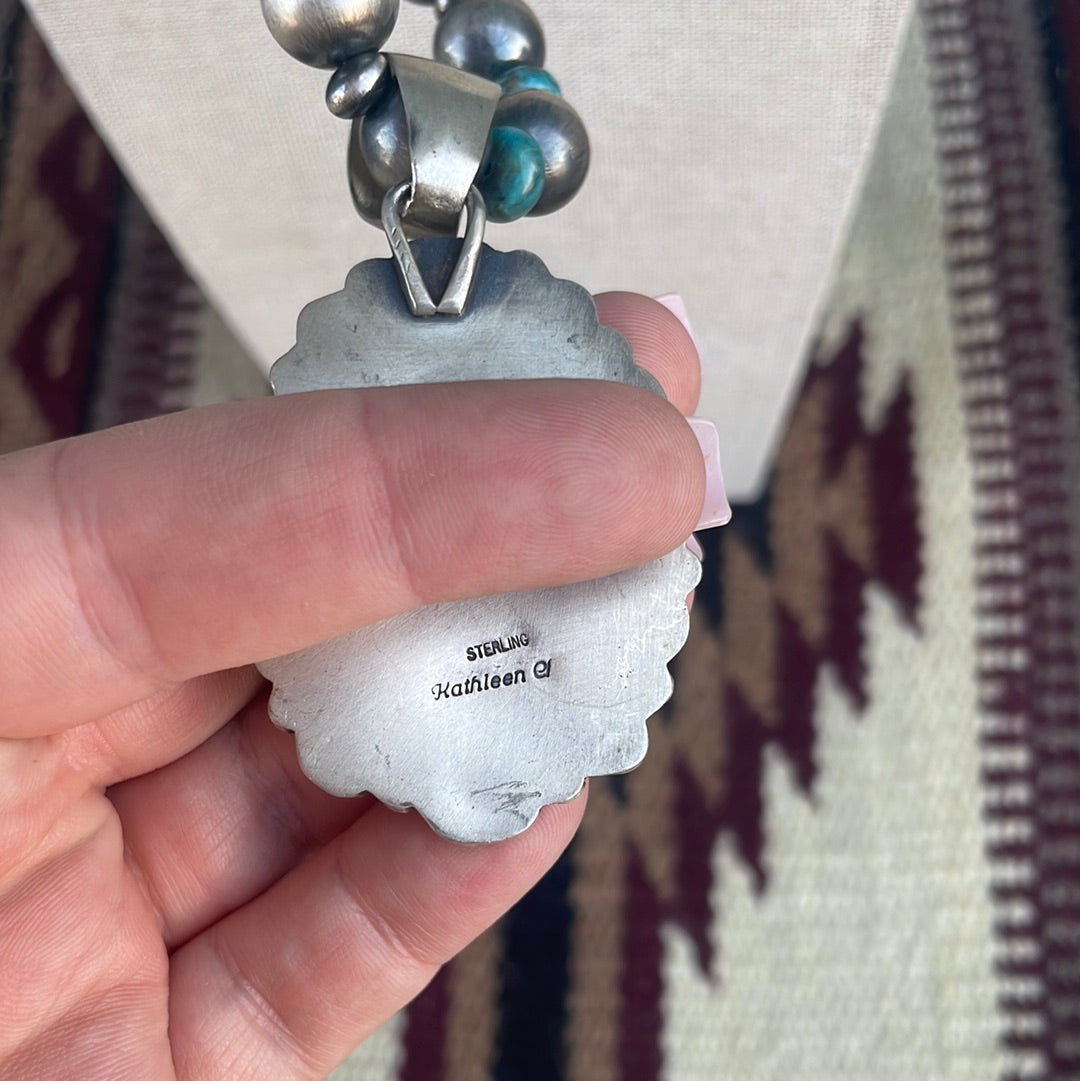 Beautiful Navajo Sterling Silver Turquoise Necklace Signed