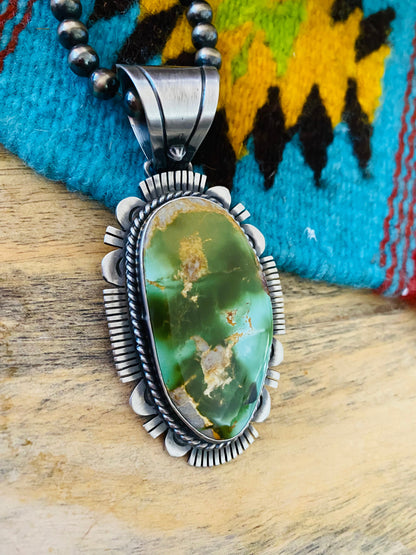 Navajo Royston Turquoise and Sterling Silver Pendant by Russell Sam