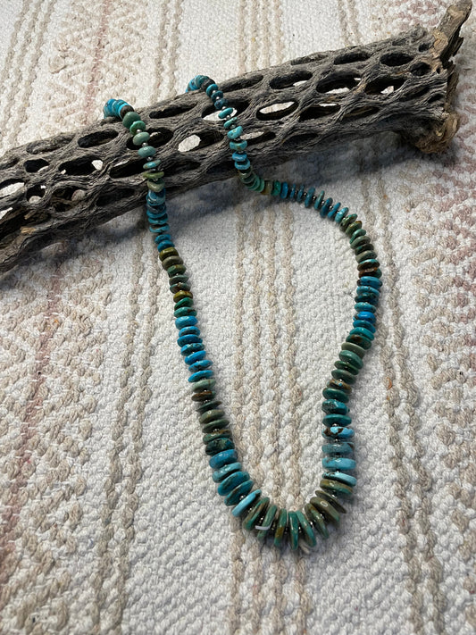 Navajo Turquoise And Sterling Silver Beaded Necklace 32inches