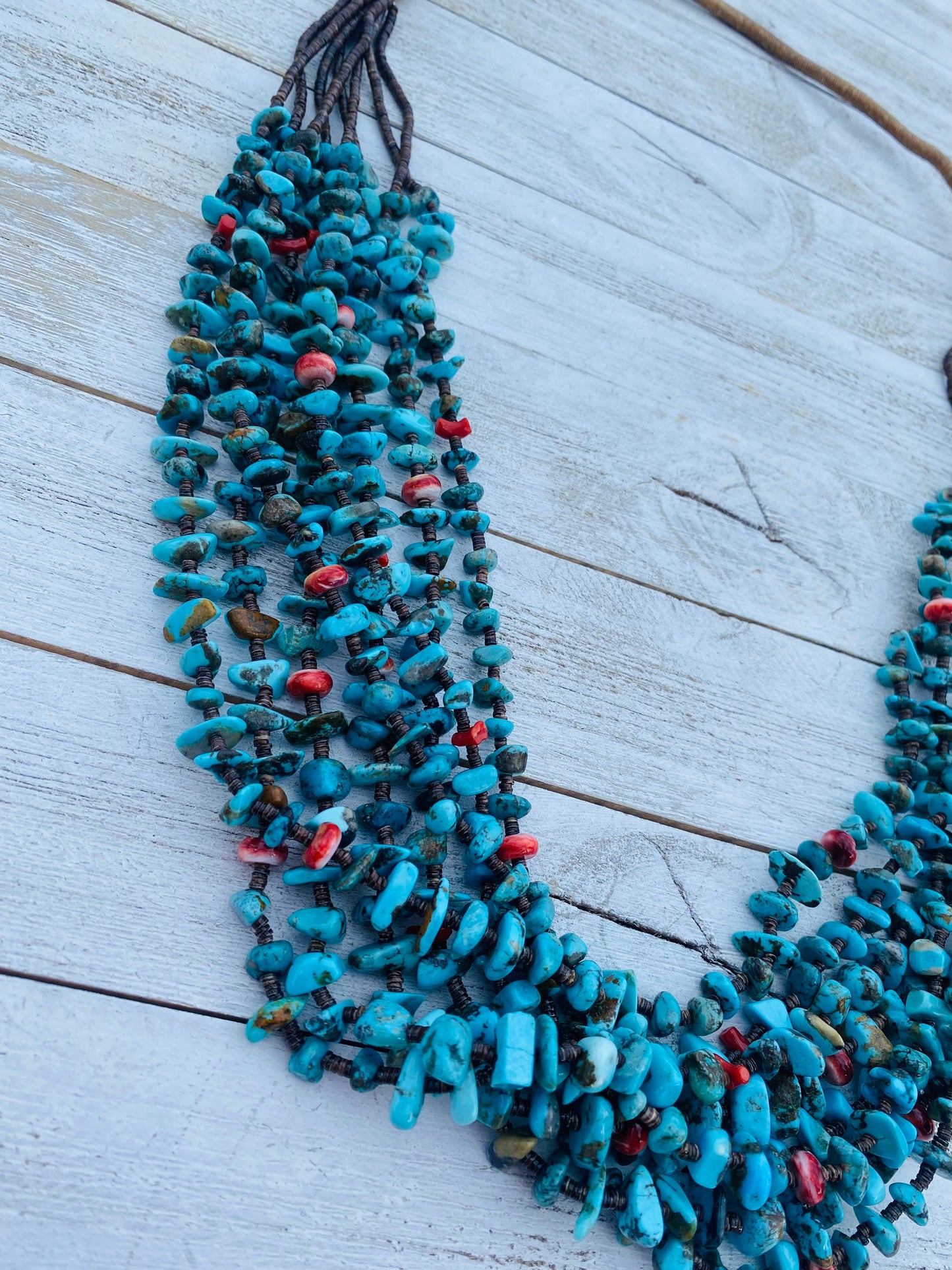 Navajo Turquoise, Spiny & Heishi Eight Strand Beaded Necklace