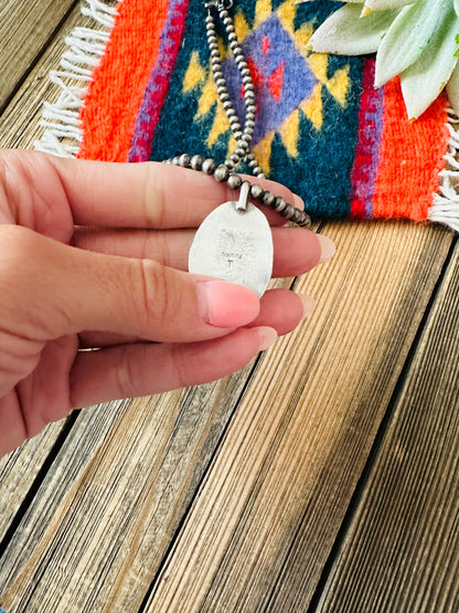 Navajo Sterling Silver Pearl & Orange Spiny Beaded Necklace