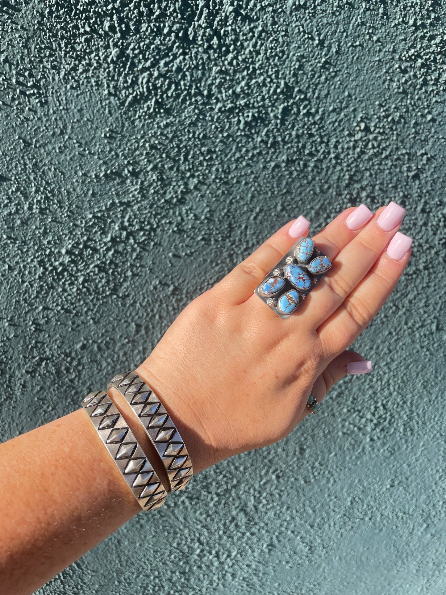 “The Cali” Navajo Golden Hills Turquoise & Sterling Silver Adjustable Ring Signed