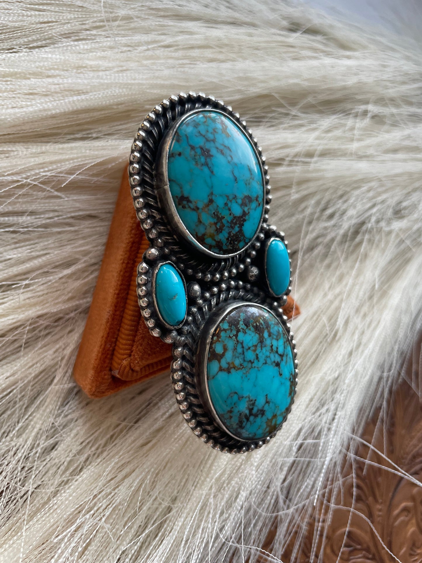 Navajo Sterling Silver And Turquoise Statement Adjustable Ring Signed