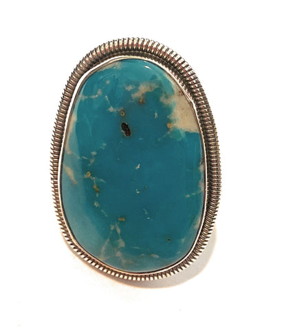 Navajo Gold Canyon Turquoise & Sterling Silver Adjustable Ring by Wydell Billie