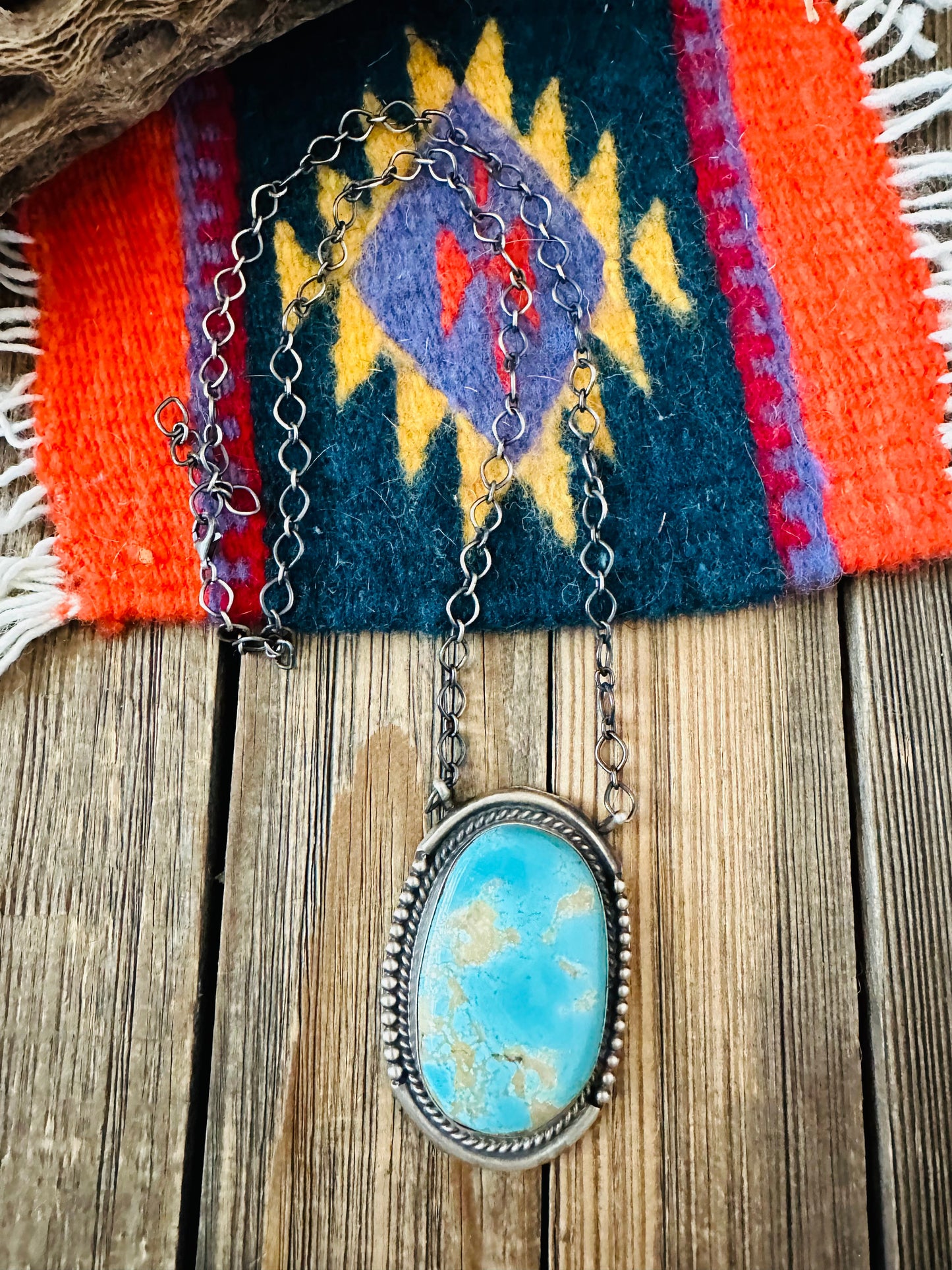 Navajo Sterling Silver & Kingman Turquoise Necklace