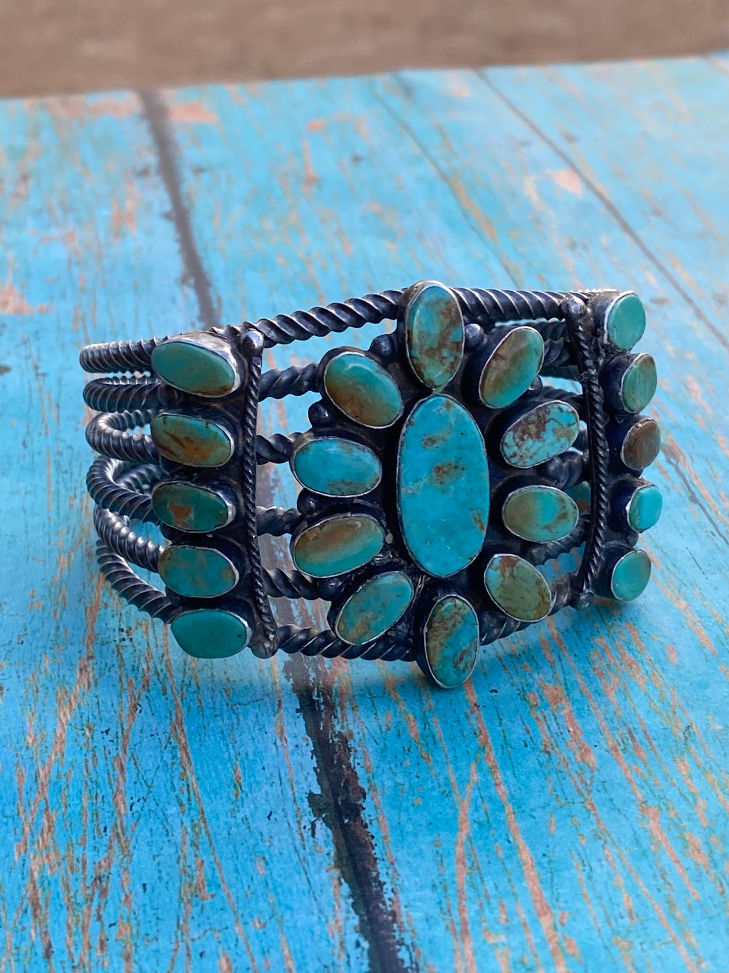 Navajo Jacqueline Silver Royston Turquoise & Sterling Cluster Cuff