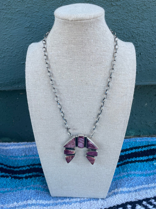 T Skeets Navajo Purple Spiny & Sterling Naja Necklace Signed