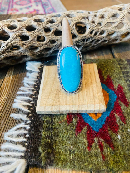 Navajo Gold Canyon Turquoise & Sterling Silver Adjustable Ring by Wydell Billie