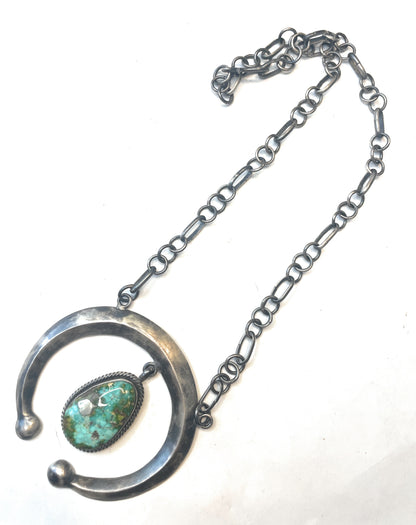 Navajo Pilot Mountain Turquoise And Sterling Silver Necklace