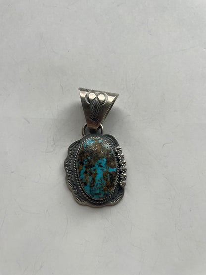 Navajo Kingman Turquoise & Sterling Silver Pendant Signed J Nelson